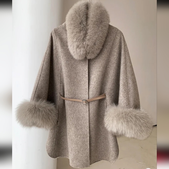 High End Double Sided Coat Women's Fox Collar Cloak Shawl Woolen Fashion - Picture 2 of 7